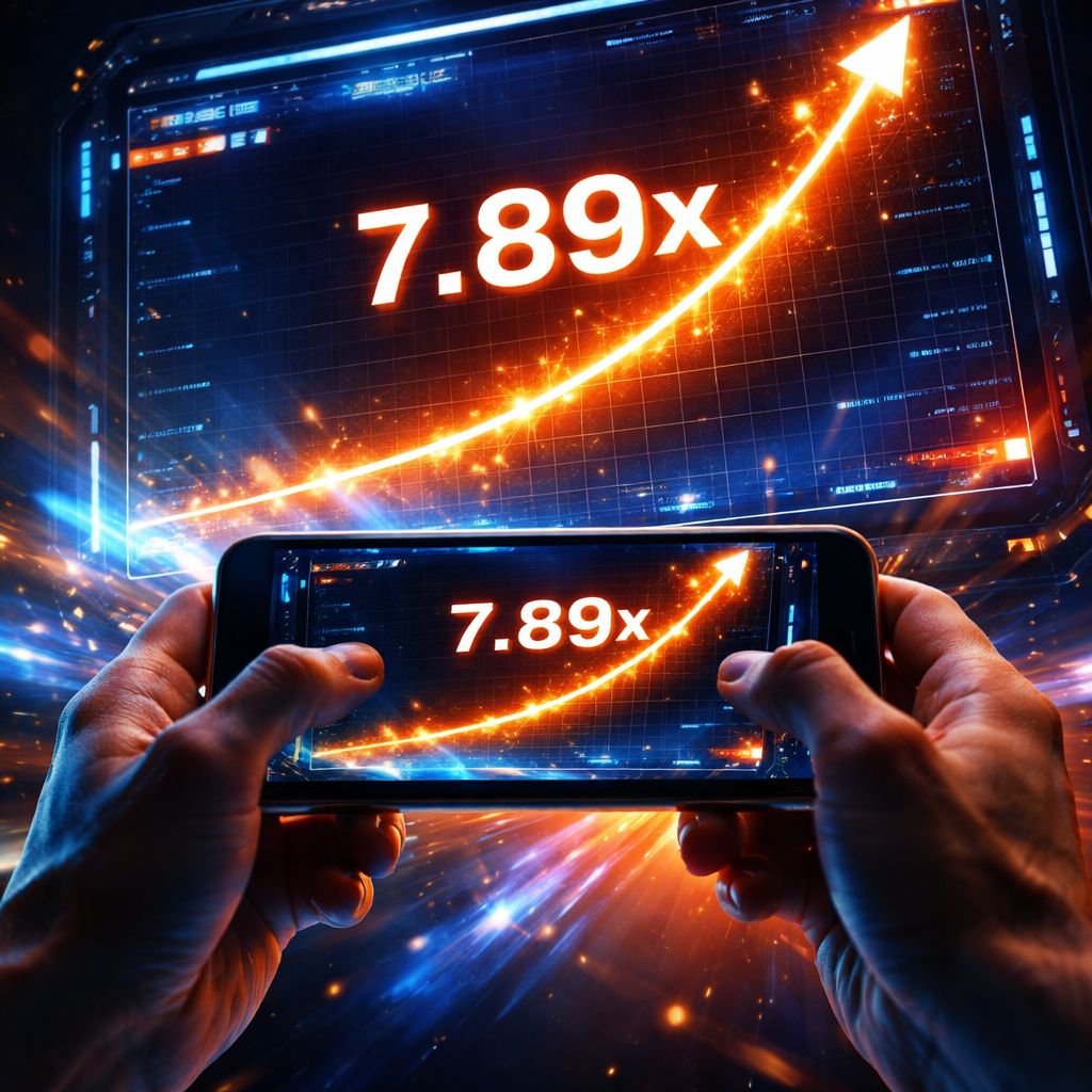 Un momento tenso mientras el multiplicador sube en un juego crash en la plataforma HoyLucky con gráficos neón.
